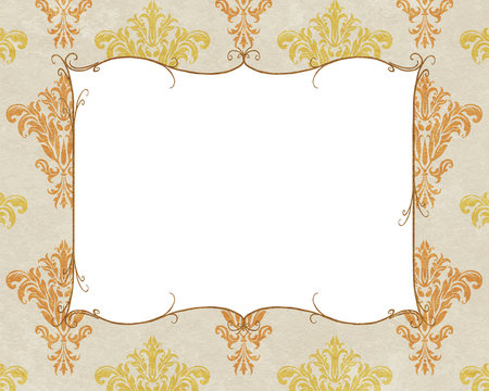 Chic Frame Copy Space on White and Gold Damask