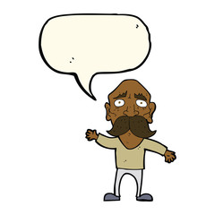 cartoon worried old man with speech bubble