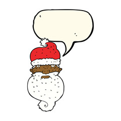 cartoon grim santa face with speech bubble