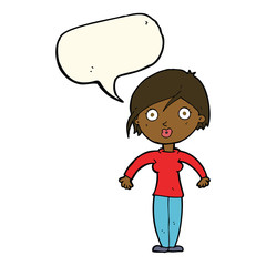 cartoon surprised woman with speech bubble