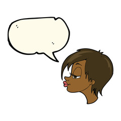 cartoon pretty woman with speech bubble