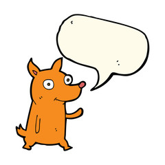 cartoon little dog waving with speech bubble