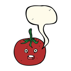 cartoon tomato with speech bubble