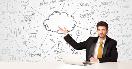 Business man with business concept background