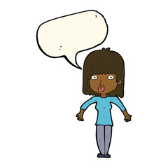 cartoon woman shrugging with speech bubble
