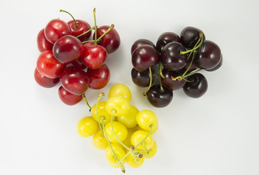 Colored handfuls of cherries (sweet cherry)