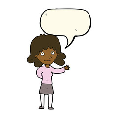 cartoon friendly woman with speech bubble