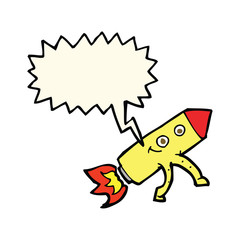 cartoon happy rocket with speech bubble