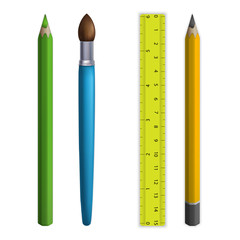 Stationary: pencils, paintbrush, ruler