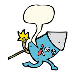 cartoon funny firework character with speech bubble