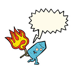 cartoon funny firework character with speech bubble