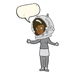 cartoon woman wearing astronaut helmet with speech bubble