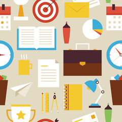 Flat Seamless Pattern Business and Office Objects over Beige