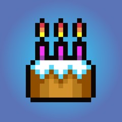 Birthday cake, Pixel art vector icon