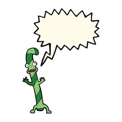 cartoon dancing christmas candy cane with speech bubble