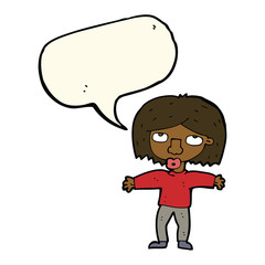 cartoon girl looking upwards with speech bubble