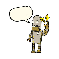 cartoon old robot with speech bubble