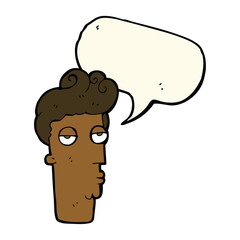 cartoon bored man's face with speech bubble