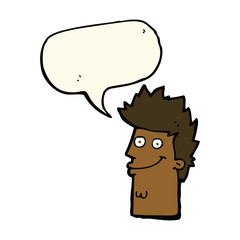 cartoon happy man face with speech bubble