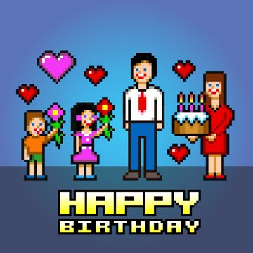 happy birthday daddy pixel art style vector illustration