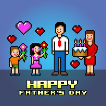 happy fathers day pixel art style vector illustration