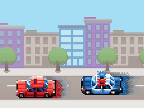 police car chase pixel art video game style retro illustration