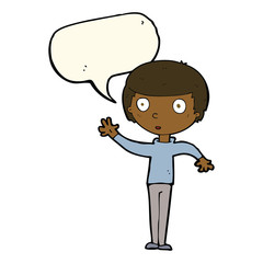 cartoon staring boy with speech bubble