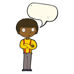cartoon staring boy with speech bubble