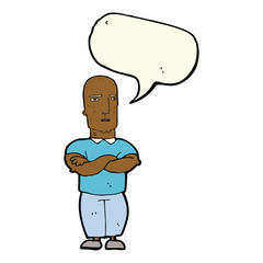 cartoon annoyed bald man with speech bubble