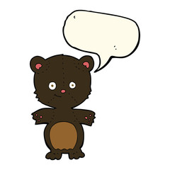 cartoon happy black bear with speech bubble