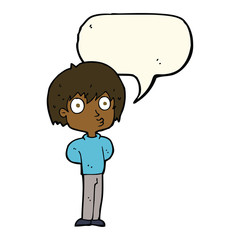 cartoon impressed boy with speech bubble