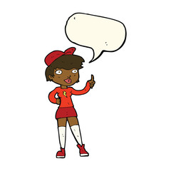 cartoon skater girl giving thumbs up symbol with speech bubble