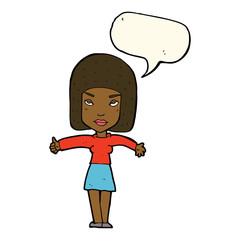 cartoon woman giving thumbs up symbol with speech bubble