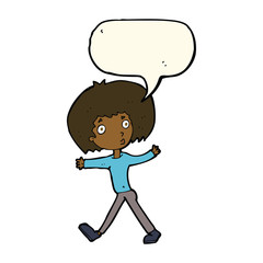 cartoon surprised man walking with speech bubble