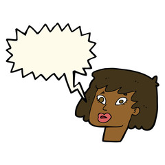 cartoon pretty female face with speech bubble