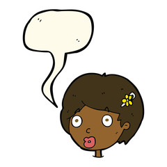 cartoon surprised female face with speech bubble