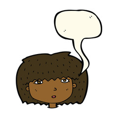 cartoon female face with speech bubble