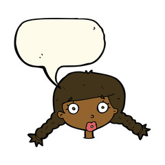 cartoon confused female face with speech bubble