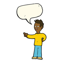 cartoon shocked boy pointing with speech bubble