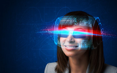 Future woman with high tech smart glasses