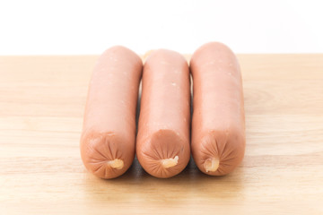 sausage on wood board