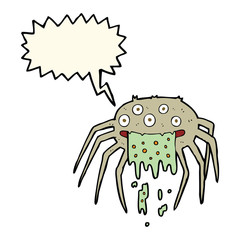 cartoon gross halloween spider with speech bubble
