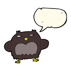 cartoon suspicious owl with speech bubble