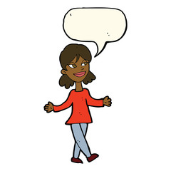 cartoon woman with no worries with speech bubble