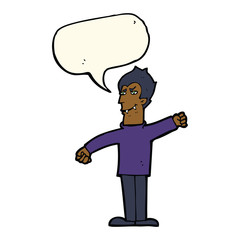 cartoon vampire man with speech bubble