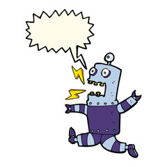 cartoon terrified robot with speech bubble