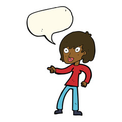 Obraz na płótnie Canvas cartoon woman pointing with speech bubble