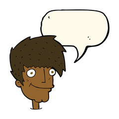 cartoon smiling man with speech bubble