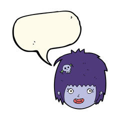 cartoon happy vampire girl face with speech bubble