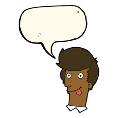 cartoon man with tongue hanging out with speech bubble